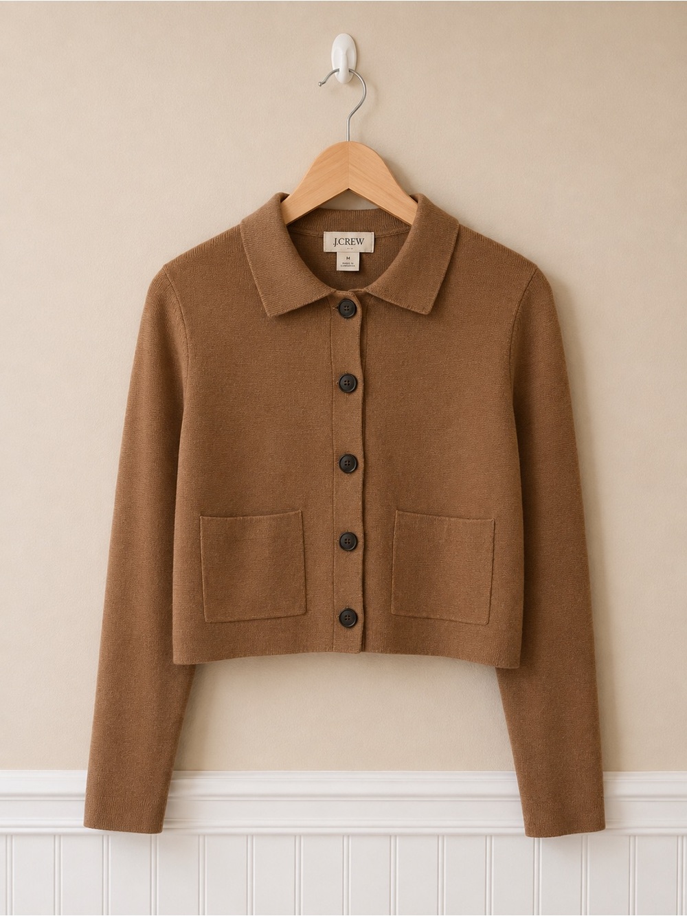J. Crew Cropped Camel Brown Button-Front Jacket